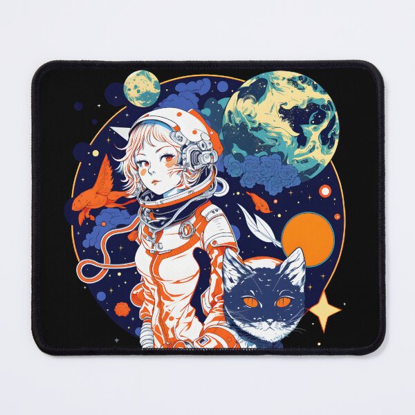 Item preview, Cat & Girl in Space Fantastic Retro Cat Lover designed and sold by SecretDicer.