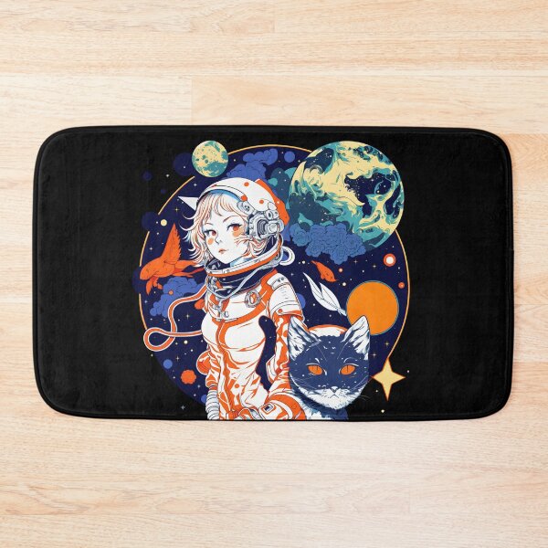 Item preview, Cat & Girl in Space Fantastic Retro Cat Lover designed and sold by SecretDicer.