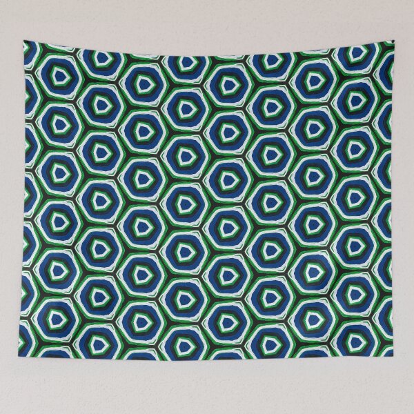Item preview, Hexagon Pattern 10, Green, Blue, Black, White designed and sold by Joelle Burnette.