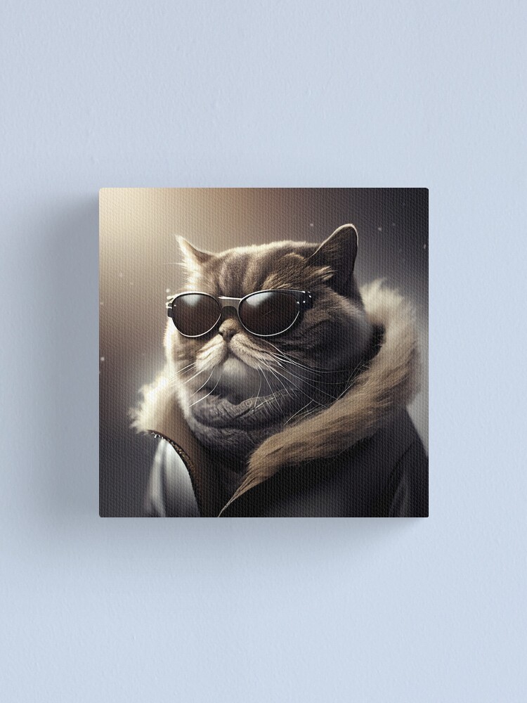 Wise Chic cat wearing glasses and coat Meditating Canvas Print