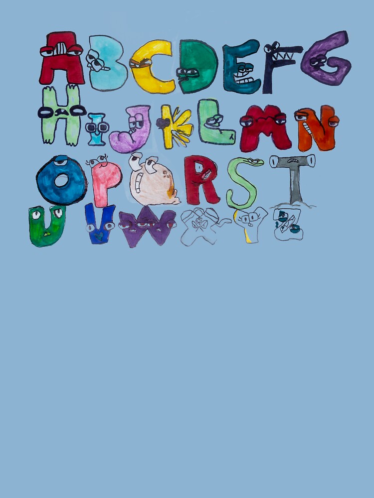 Hand drawn funny alphabet lore, english fonts with faces Kids T