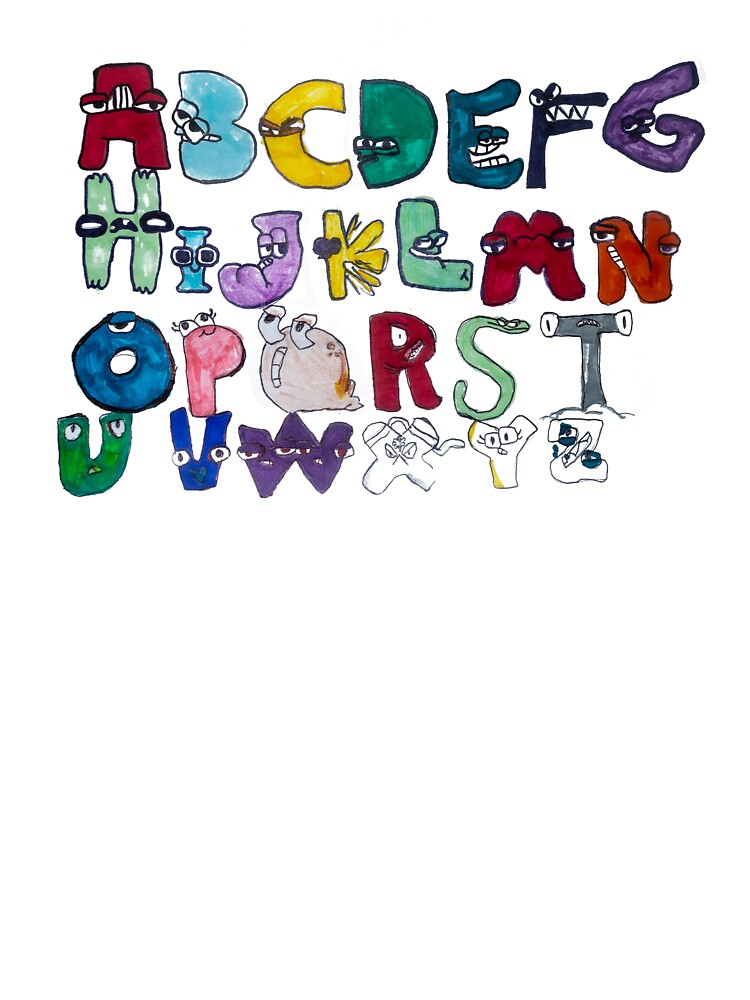 Hand drawn funny alphabet lore, english fonts with faces Kids T