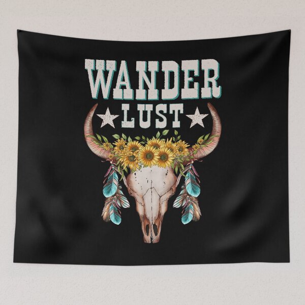 Item preview, Hiking Wanderlust Boho Cow Skull designed and sold by sjohnson70.