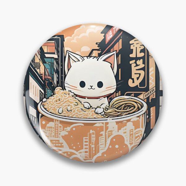 Item preview, Chat Kawaii savourant un bol de Ramen dans la rue de Tokyo - Design style anime japonais designed and sold by LuluDragon.