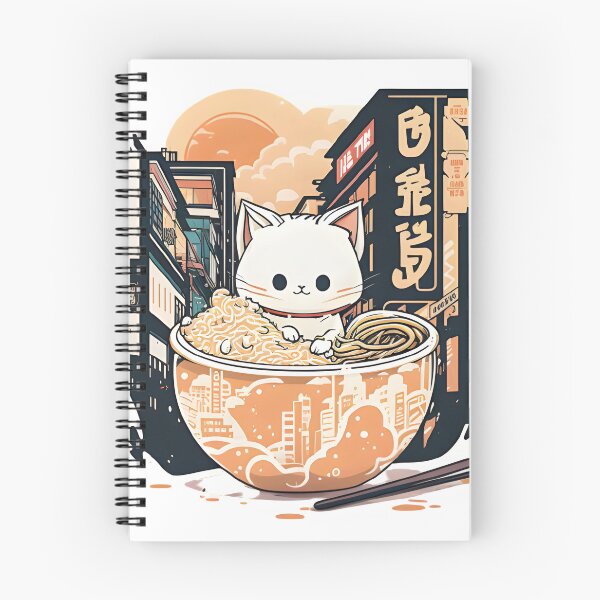 Item preview, Chat Kawaii savourant un bol de Ramen dans la rue de Tokyo - Design style anime japonais designed and sold by LuluDragon.