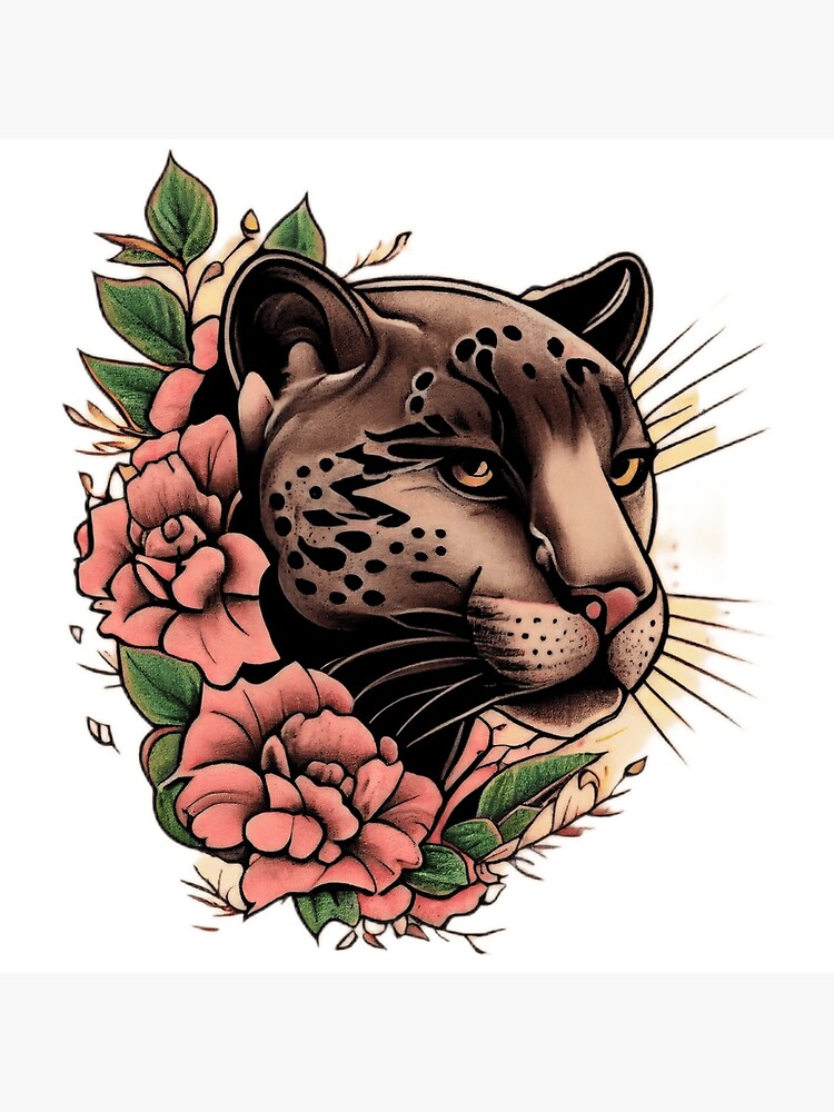 Traditional Tattoo Panther Head Illustration