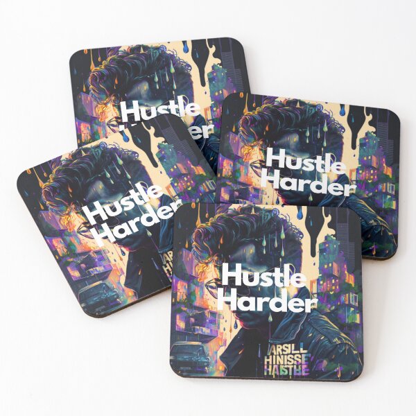 Item preview, Hustle Harder White on Black psychedelic, City Pop, Dripping Paint, DSLR, Houdini rendering, Detailed, sprite sheet, bleak colors, entrepreneur designed and sold by EmprendeHoy.