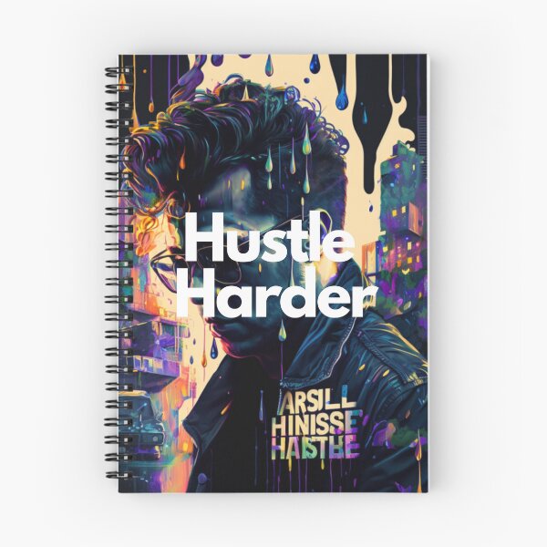 Item preview, Hustle Harder White on Black psychedelic, City Pop, Dripping Paint, DSLR, Houdini rendering, Detailed, sprite sheet, bleak colors, entrepreneur designed and sold by EmprendeHoy.