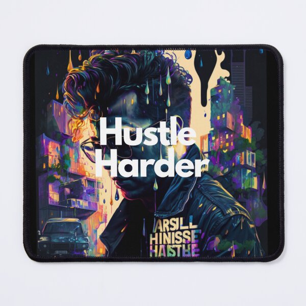 Item preview, Hustle Harder White on Black psychedelic, City Pop, Dripping Paint, DSLR, Houdini rendering, Detailed, sprite sheet, bleak colors, entrepreneur designed and sold by EmprendeHoy.