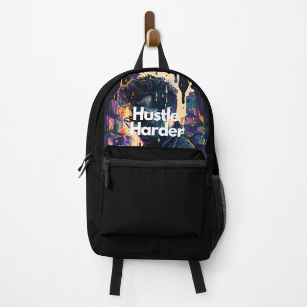 Item preview, Hustle Harder White on Black psychedelic, City Pop, Dripping Paint, DSLR, Houdini rendering, Detailed, sprite sheet, bleak colors, entrepreneur designed and sold by EmprendeHoy.