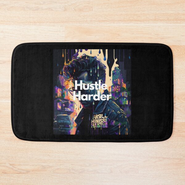 Item preview, Hustle Harder White on Black psychedelic, City Pop, Dripping Paint, DSLR, Houdini rendering, Detailed, sprite sheet, bleak colors, entrepreneur designed and sold by EmprendeHoy.