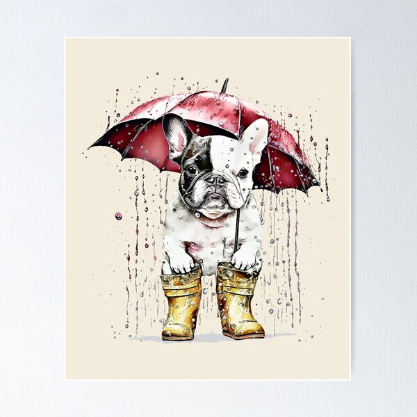 French bulldog under the rain with red umbrella vintage style frenchie mon frenchie dad frenchie on vintage sun Poster for Sale by Collagedream Redbubble