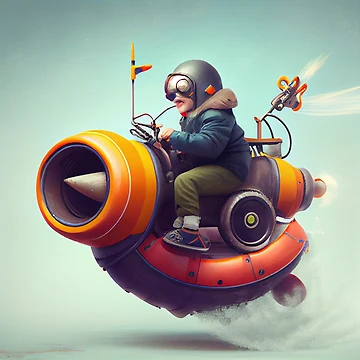 Vorschaubild zum Design Frolicking with a Hovercraft and Bazooka on a Swivel Digital Painting von CodeAndColors