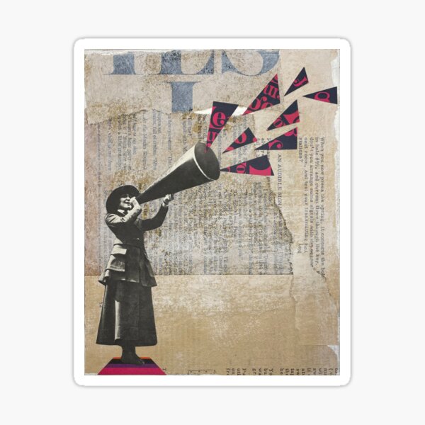 Listen up collage woman with megaphone Sticker