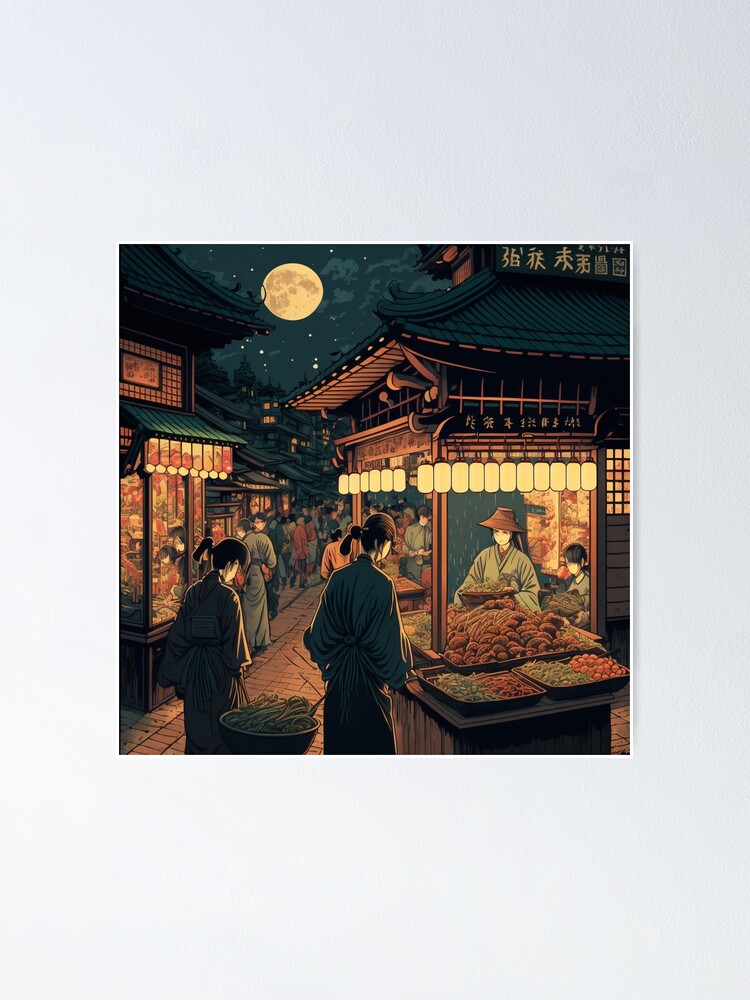 Japanese Night Scene Poster Painting sale canvas 16*24 inch