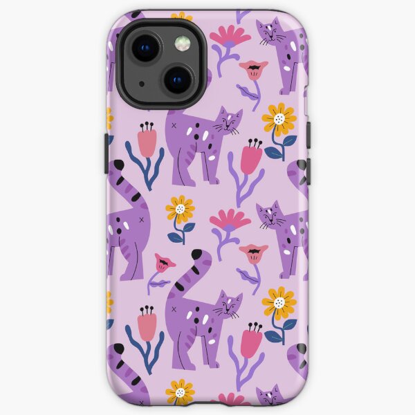 Floral contemporary pattern with cats iPhone Tough Case