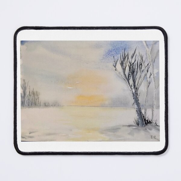 Item preview, Winter landscape sunset and birch trees  designed and sold by watercolorsLiz.