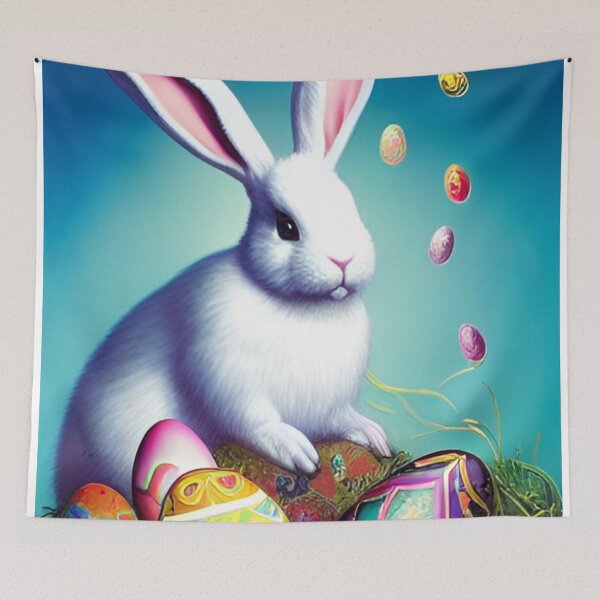 Item preview, Colorful Festive Easter Eggs Easter Bunny Spring Flowers Version 5 designed and sold by DreamingAwake1.