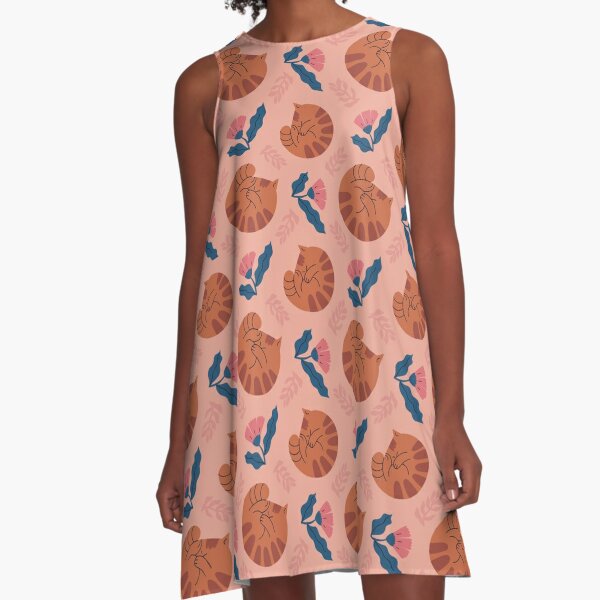 A repeating pattern with a sleeping cat A-Line Dress