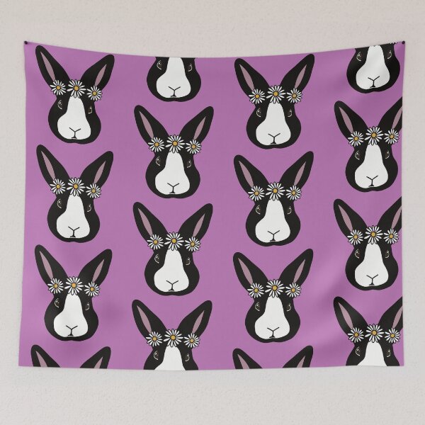 Item preview, Black Dutch Rabbit | Bunny Wearing Flower Crown  | Daisy Chain designed and sold by bashfulbunnies.