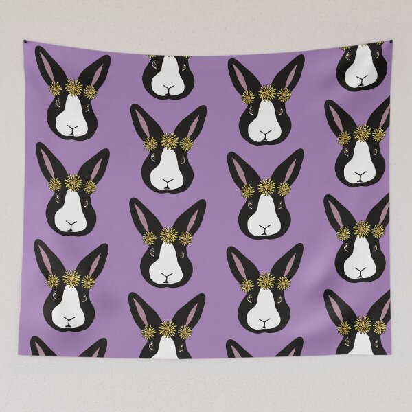Item preview, Black Dutch Rabbit | Bunny Wearing Flower Crown  | Dandelion Chain designed and sold by bashfulbunnies.