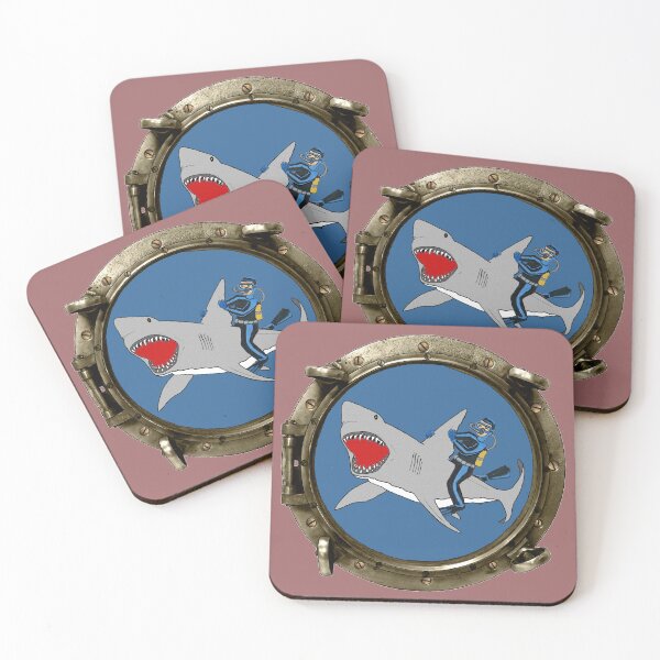 Item preview, Vintage Porthole View of a SCUBA Diver Riding a Great White Shark URM designed and sold by urmaddad.
