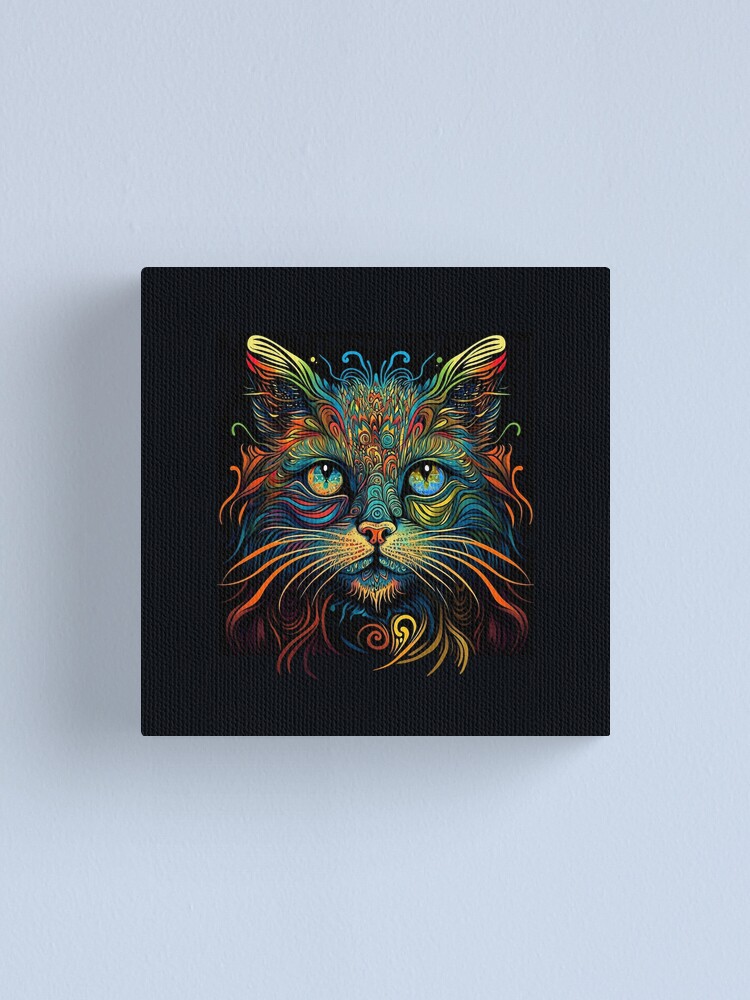 PSYCHEDELIC COLORFUL LOUIS WAIN PAINTING WILD CAT DESIGN ART REAL CANVAS  PRINT