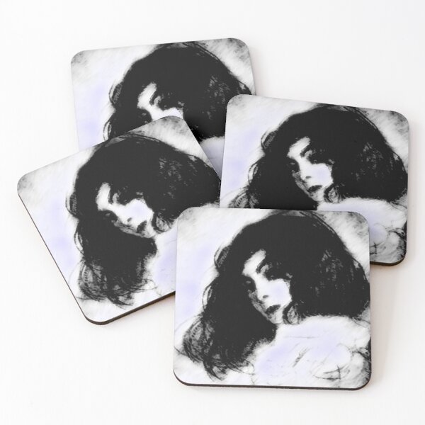 Item preview, Black and White with Lavender Halftone Gustav Klimt Sketch Portrait of a Young Woman Dark Hair Veda Edit Modern Abstract  designed and sold by kattakitty.