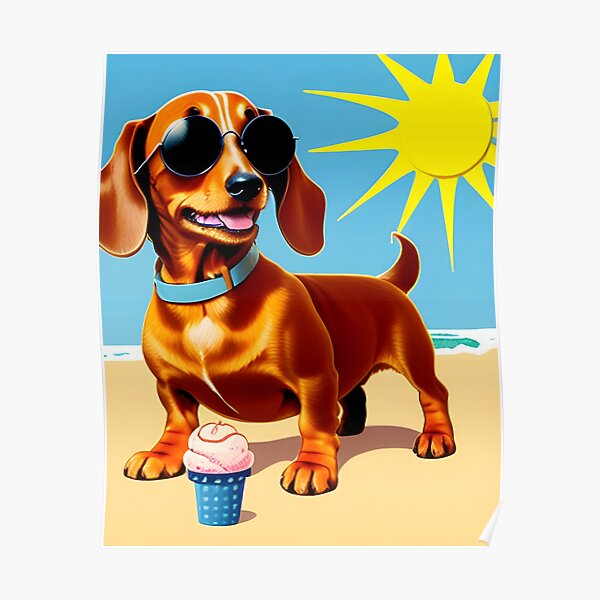 Dachshund Beach Day Poster