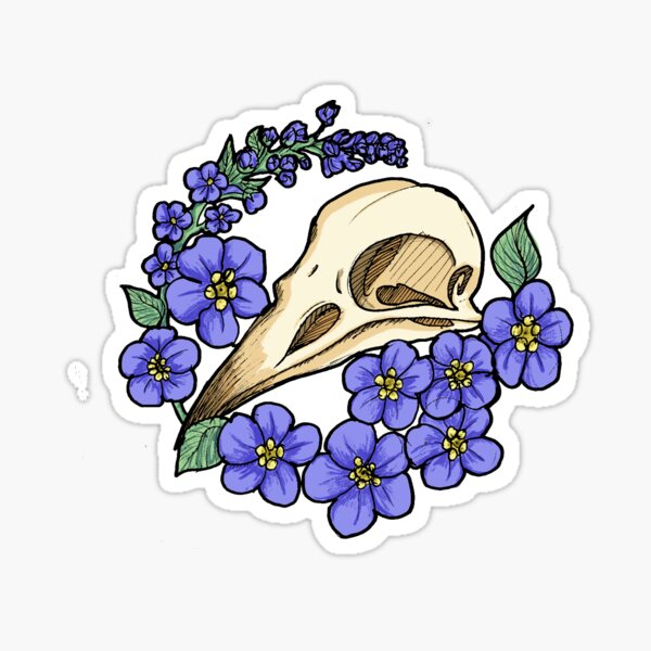 Crow Skull and forget-me-nots Sticker