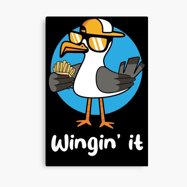 Wingin' it seagull with fries (on dark colors) Canvas Print