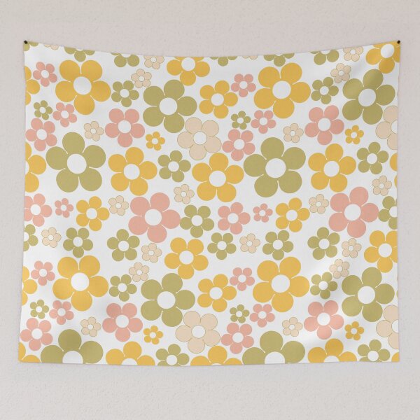 Item preview, Retro 60's Aesthetic Floral Pattern, Yellow, Green and Pink designed and sold by MadfishDesigns.
