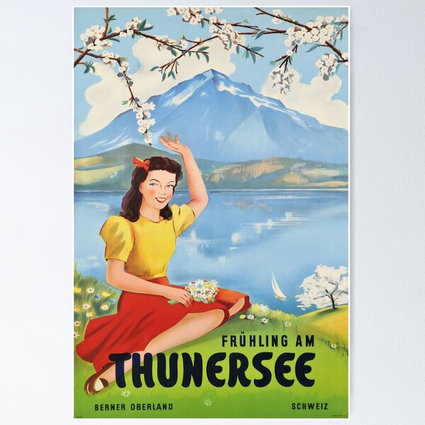 Item preview, Frühling am Thunersee, Berner Oberland,Schweiz,Travel Poster designed and sold by BokeeLee.