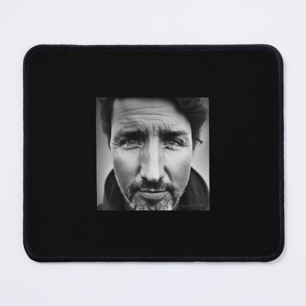 Item preview, Justin Trudeau (black and white portrait, close up) designed and sold by UglyAIArtwork.