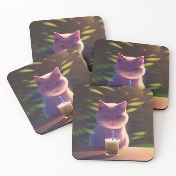 Item preview, White Persian Exotic Shorthair Cat with boba bubble tea designed and sold by akwl-design.