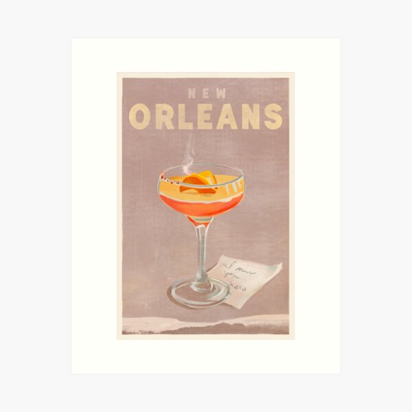 Item preview, New Orleans, Louisiana Vintage Cocktail Travel Illustration Art.  designed and sold by The Whiskey Ginger Design Shop.