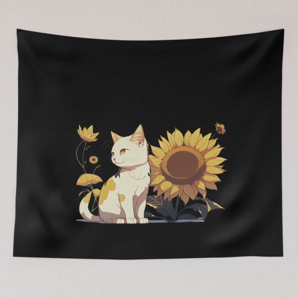 Item preview, Happy White Cat Beside Sunflower Floral designed and sold by Barnissim.