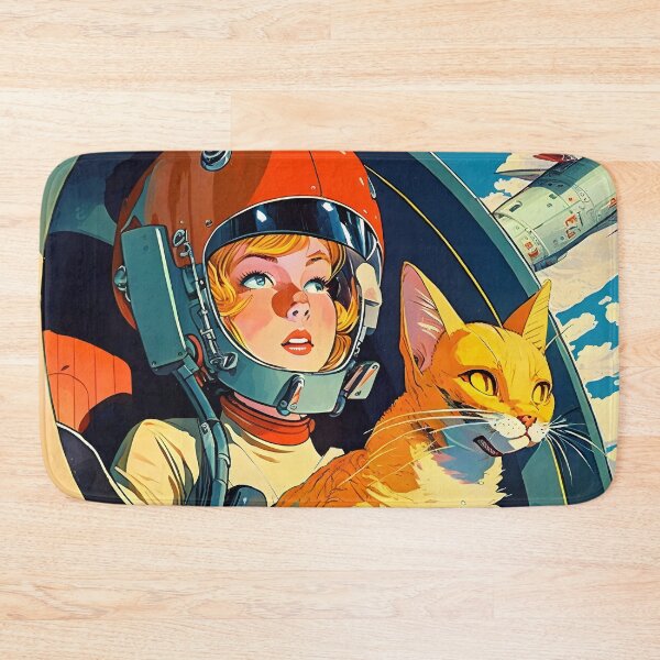 Item preview, Girl & Cat in Space Retro Fantastic Japanese Anime 60s designed and sold by AIWanderer.