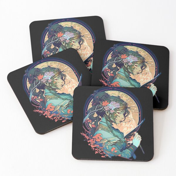 Item preview, Psychedelic Cyberpunk Art Nouveau Japanese Female Ninja Samurai designed and sold by entwithanaxe.