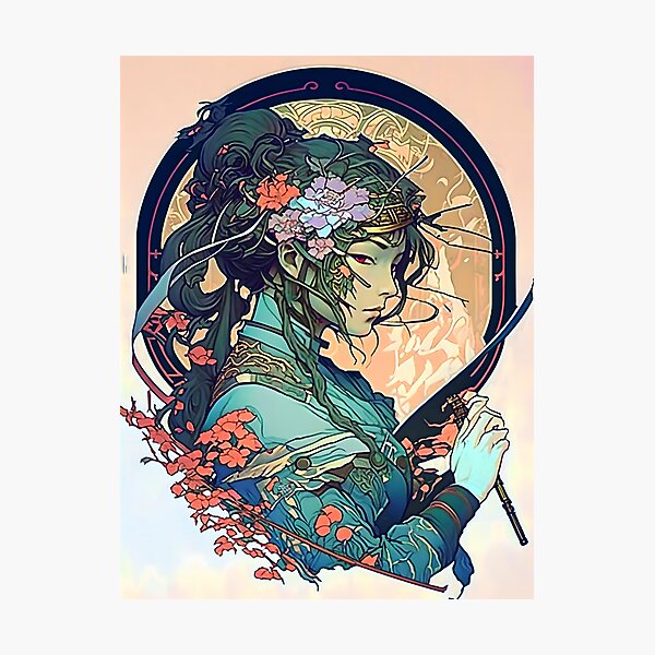 Artikelvorschau, Psychedelische Cyberpunk-Jugendstil-japanische Ninja-Samurai entworfen und verkauft von entwithanaxe.