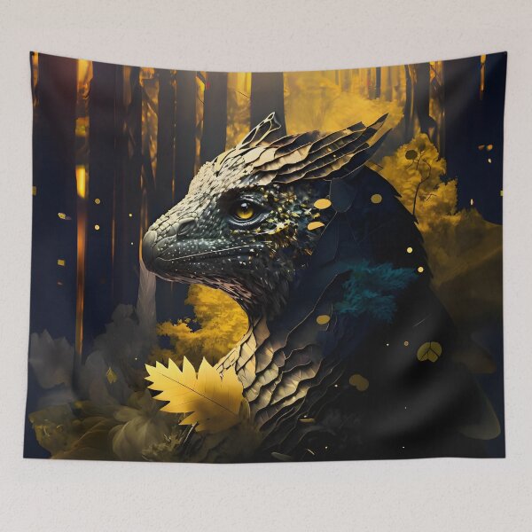 Item preview, Fantasy Creature in a Jungle - Dark and Yellow Theme, Digital Art, Dragon-like Appearance - Perfect for Adventure and Mythology Lovers." designed and sold by MerakiAndArt.