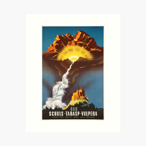 Schuls Tarasp Vulpera, Bad, Engadin ,Schweiz, Travel Poster Art Print