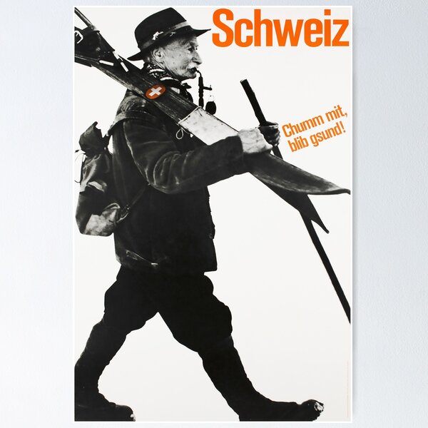 Item preview, Schweiz, Chumm mit blib gsund, Ski Poster designed and sold by BokeeLee.