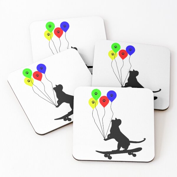 Item preview, Colorful Ballon &  skateboarding cat designed and sold by UniqueDesignHub.