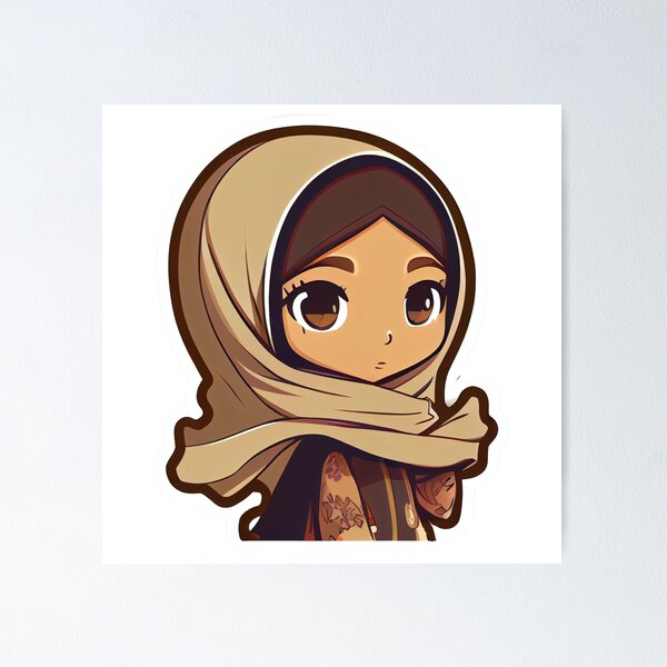 Cute Anime Arab Hijab Head Scarf Beautiful Girl Poster for Sale