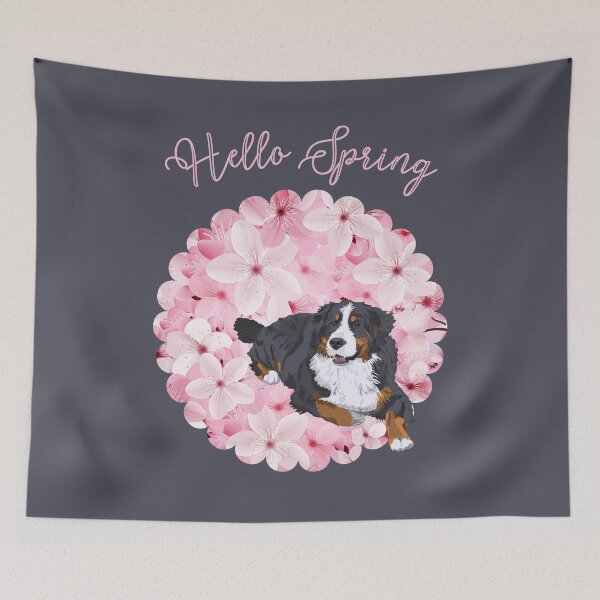 Item preview, Hello Spring with Bernese Mountain Dog and Sakura Flower Circle designed and sold by SeasonalDogs.