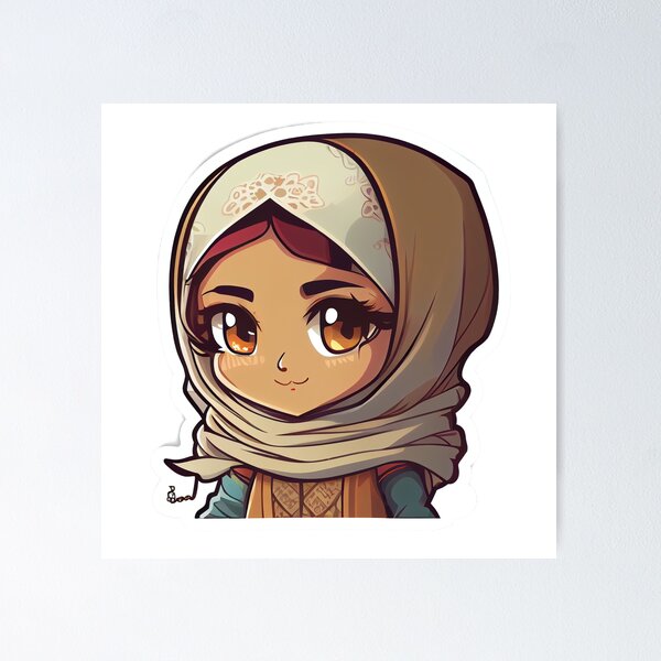 Cute Anime Arab Hijab Head Scarf Beautiful Girl Poster for Sale