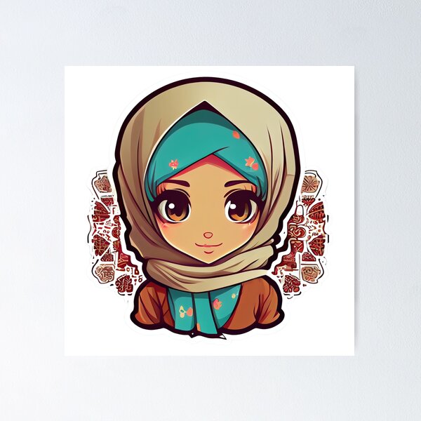 Cute Anime Arab Hijab Head Scarf Beautiful Girl Poster for Sale