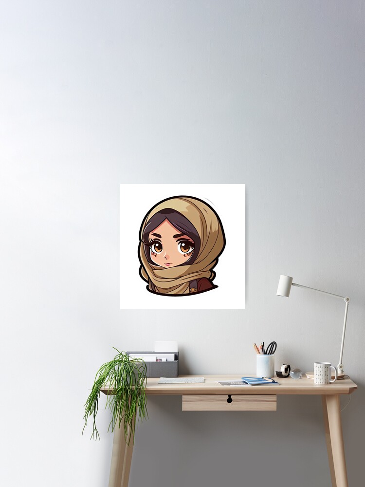 Cute Anime Arab Hijab Head Scarf Beautiful Girl Poster for Sale