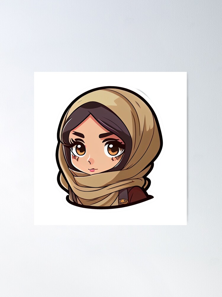 Cute Anime Arab Hijab Head Scarf Beautiful Girl Poster for Sale